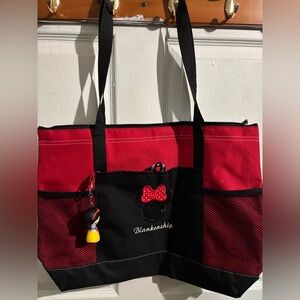 Vibrant Red and Black Canvas Tote with Charm
